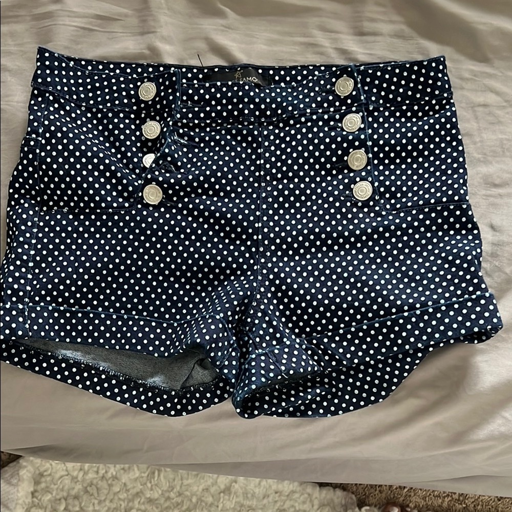 Almost Famous Blue and White High Waist Shorts